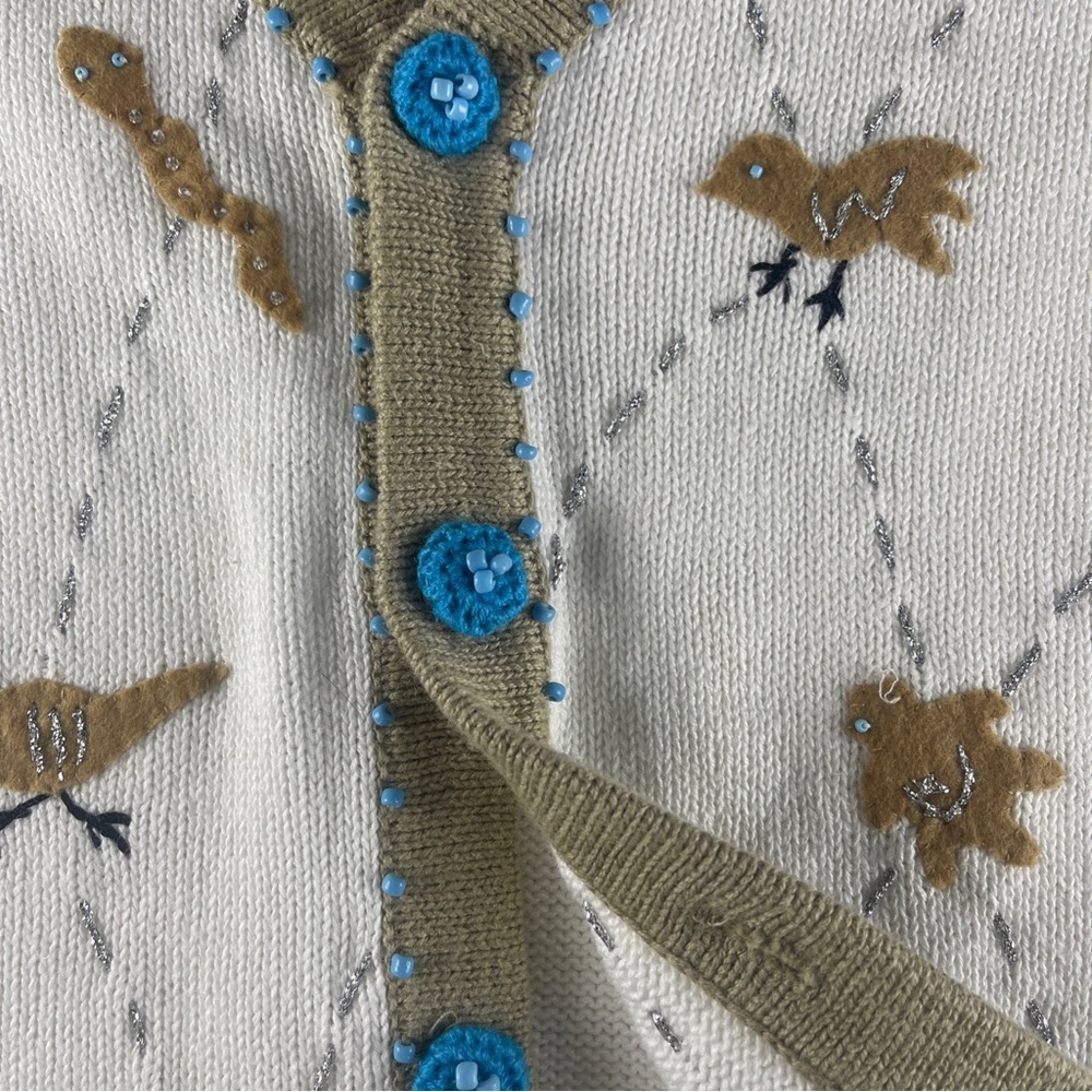 Storybook Knits Cream Cardigan with Blue Accents - Picture 5 of 13